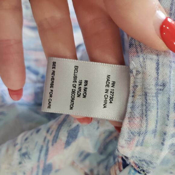 John Mark Shirt Womens 2X Multicolor Geometric Boho 3/4 Sleeve Embroidered Top - Picture 7 of 8